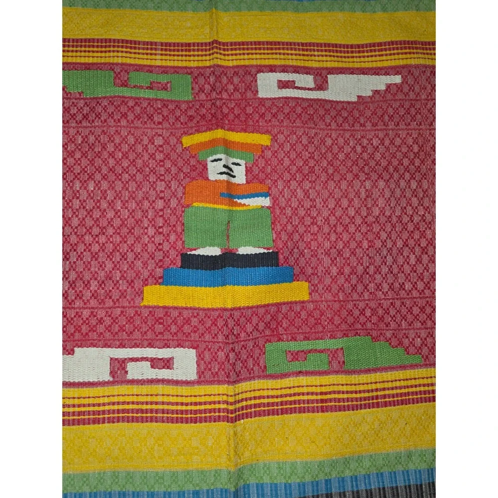 Vtg Mexican Falsa Blanket/tapestry Handwoven Striped SaltilloSerape ThrowFringed